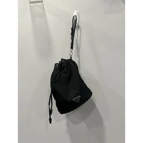 Prada Drawstring Wristlet Bucket Bag Tessuto Small
